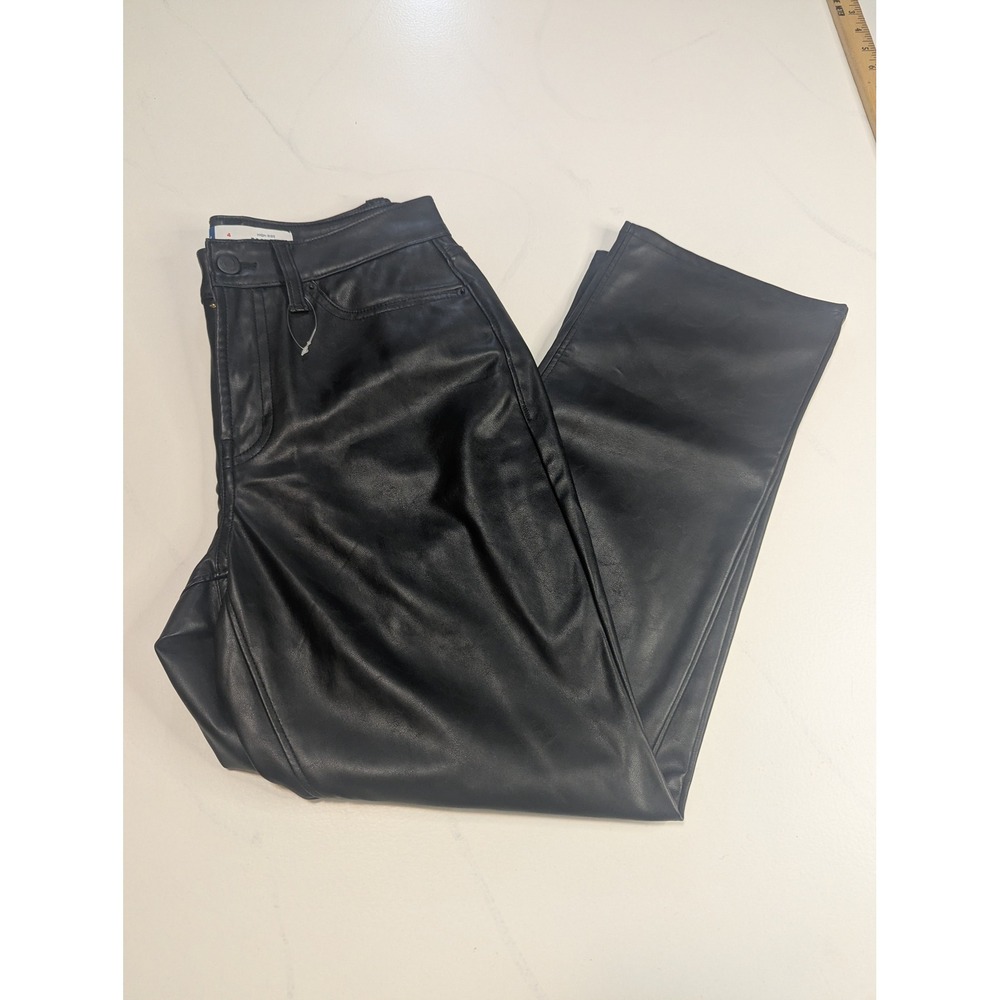 Old Navy Black Faux Leather High-Rise Boot-Cut Pants 4 Petite